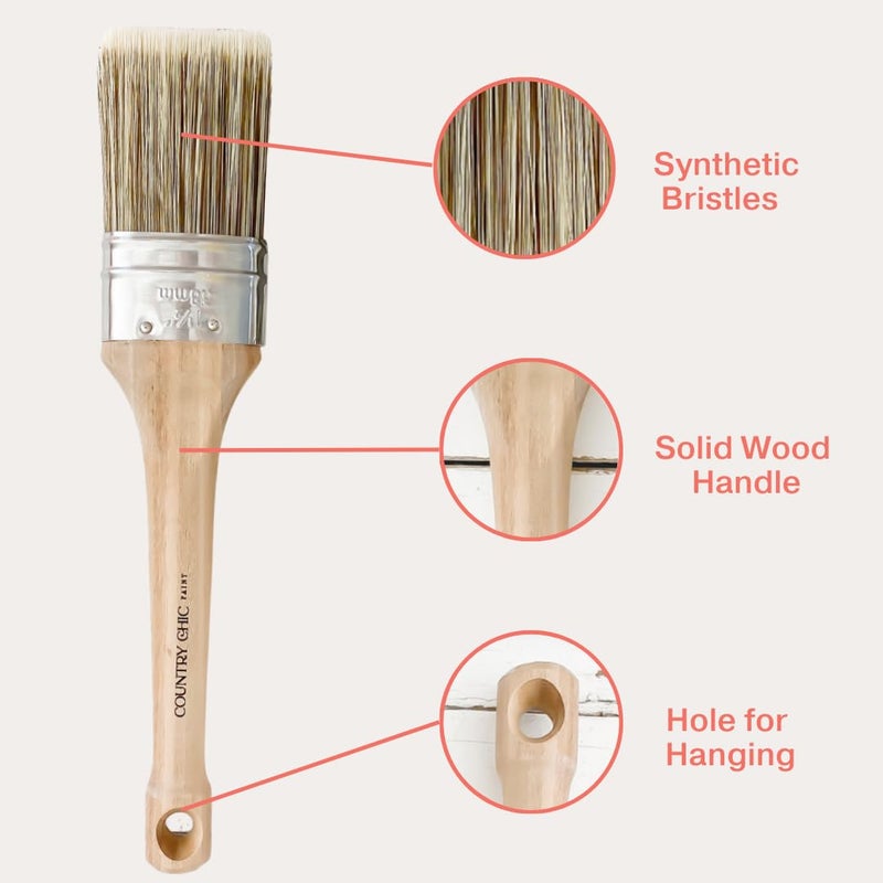 Country Chic Paint Chalk Style Paint Brush - Oval Brush with Synthetic Bristles for Smooth Furniture Paint Application with Minimal Brush Strokes, No Shedding, Vegan, Best for Water-Based Paint - 1.5" - Image 4